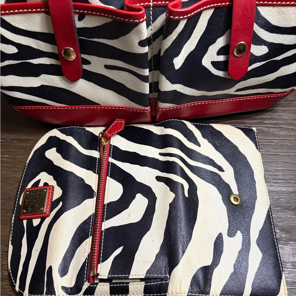 Dooney & Bourke Black and White Zebra Shoulder Bag with Red Trim - Picture 9 of 10